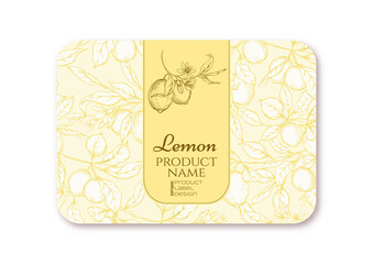 Lemon. Ripe citrus. Template for product label, cosmetic packaging. Easy to edit. Graphic drawing, engraving style. Vector illustration.