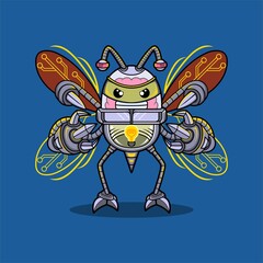 iron bee robot graphic vector illustration in sports style logo. good for gaming community graphic assets
