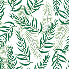 Seamless white background with green sharp leaves.