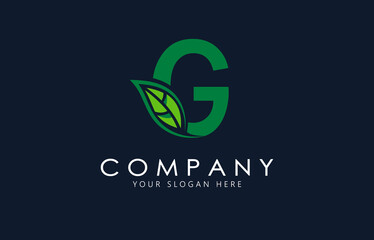 G Letter with green leaf logo template. Organic logo design.