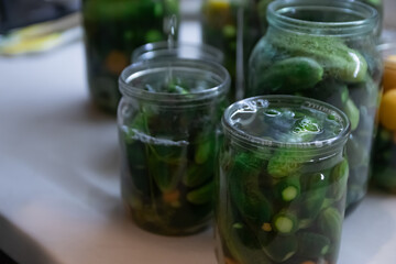 glass jar with cucumber