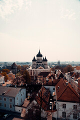 Fototapeta na wymiar Tallinn orthodox russian cathedral skyline aerial