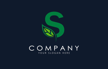 S Letter with green leaf logo template. Organic logo design.