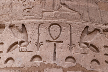 Hieroglyphs in a column Ruins of the Karnak Temple Complex at Luxor