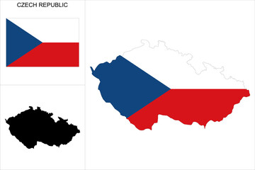 Carte de la République Tchèque avec fond drapeau tchèque - Carte sous forme de motif noir et drapeau de la Tchéquie disponibles séparément