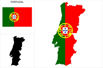 Carte du Portugal avec fond drapeau portugais - Carte sous forme de motif noir et drapeau portugais disponibles séparément - obrazy, fototapety, plakaty