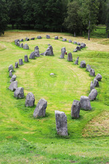 High angle view of two of the stone ships located at Anundshog in Swedish province of Vastmanland
