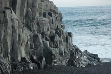 Basalt columns on Reynisfjara black sand beach, Iceland