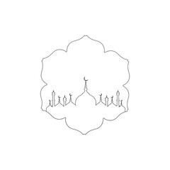 Mosque continuous line art drawing vector minimalist design. islamic symbol sign isolated one white background. eid mubarak idul adha fitr fitri lebaran