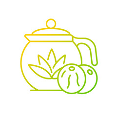 Blooming tea gradient linear vector icon. Tea leaves dried with flowers. Beverage brews in transparent teapot. Thin line color symbols. Modern style pictogram. Vector isolated outline drawing