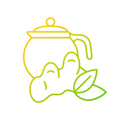 Ginger tea gradient linear vector icon. Ginger tea with lemon and honey. Rich in vitamins soothing beverage. Thin line color symbols. Modern style pictogram. Vector isolated outline drawing
