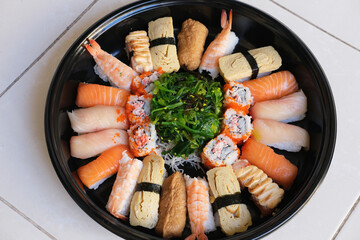 A set of Japanese Sushi food. Top view