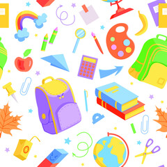 Pattern Back to School. Objects for school education on a white background.