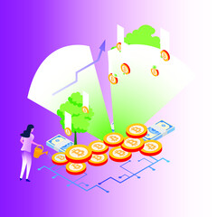 Vector Illustration of  bit coin mining  setup