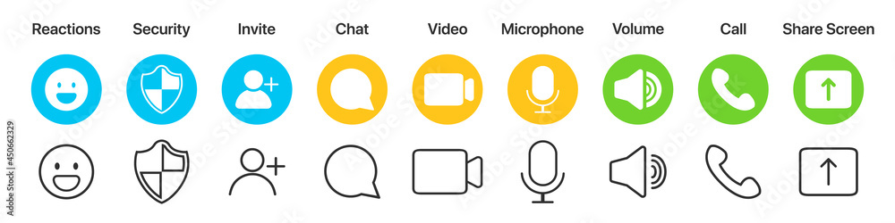 Poster Video call app interface icons in a flat design