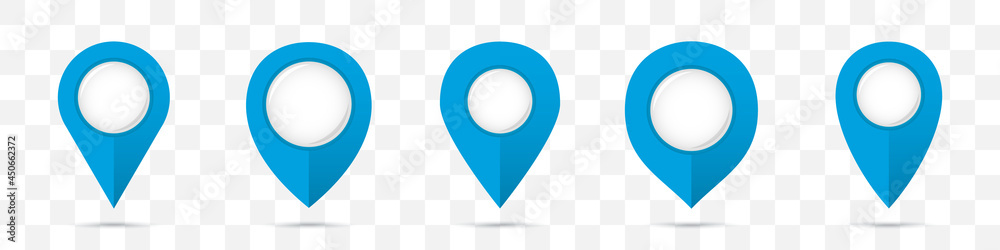 Poster Set of blue pin map pointers icons with shadow