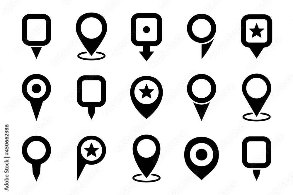 Poster Set of location pin pointer icon in a flat design