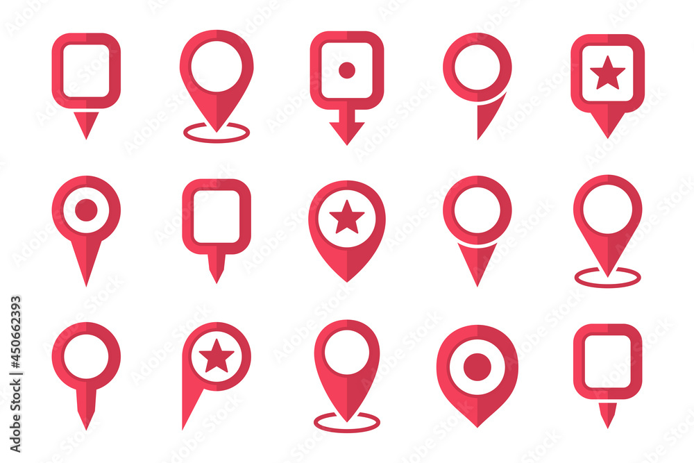 Poster Set of red location pin pointer icon in a flat design