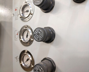 Electrical switch gear at Low Voltage motor control center cabinet . blurred for background..