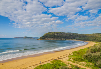 Early morning aerial seascape with stratacumulus clouds