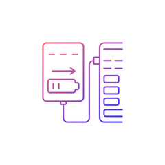 Recharge from computer USB port gradient linear vector manual label icon. Thin line color symbol. Modern style pictogram. Vector isolated outline drawing for product use instructions