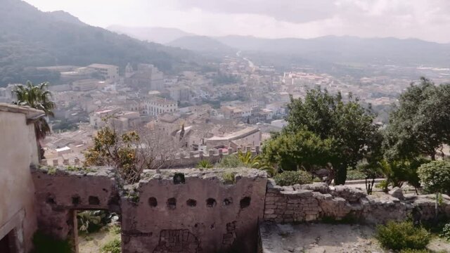 The ruins of Castle of Capdepera, Spain. Panning shot