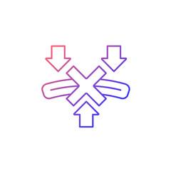 Fototapeta premium Dont bend powerbank gradient linear vector manual label icon. Cracked external shell. Thin line color symbol. Modern style pictogram. Vector isolated outline drawing for product use instructions