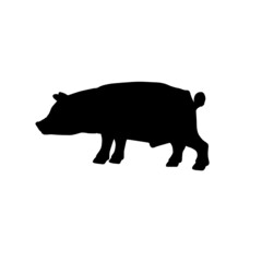 Black silhouette of a pig isolated on  white background. Boar. Side view. Vector illustration