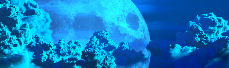 Fototapeta na wymiar backdrop - panorama of huge cumulus and moon - design nature 3D rendering