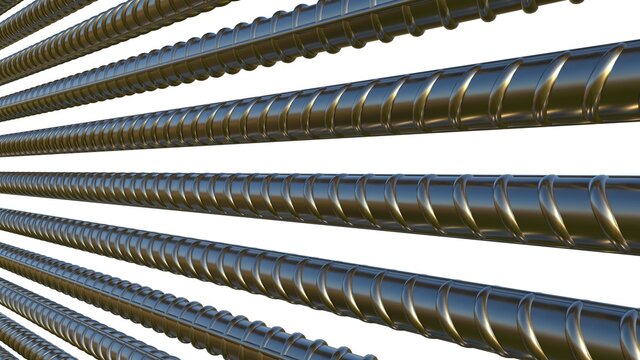 steel reinforcing bar backdrop. isolated conceptual industrial 3D illustration