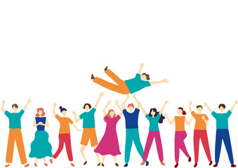 胴上げをする人々