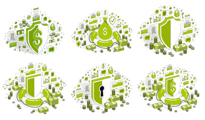 Financial safety 3D vector design concepts isolated over white background, stylish illustrations on business and finance theme.