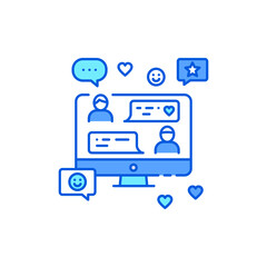 Online chatting on a computer color line icon. Internet communication.