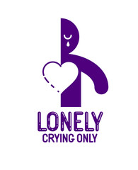 Half of man icon with heart lonely and missing his mate lover girlfriend, divorce breakup and loneliness vector concept symbol, stylish illustration of broken relations.