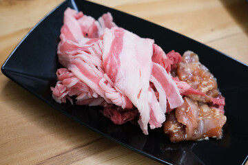 Raw meat before grilled. Top view