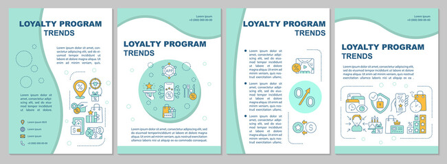 Loyalty system trends brochure template. Reward system tendencies. Flyer, booklet, leaflet print, cover design with linear icons. Vector layouts for presentation, annual reports, advertisement pages