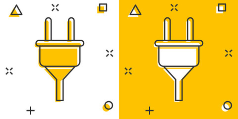 Vector cartoon electric plug icon in comic style. Power wire cable sign illustration pictogram. Wire business splash effect concept.