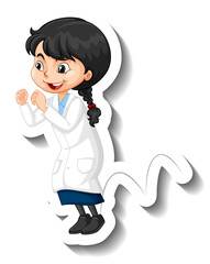 Cartoon character sticker with a girl in science gown