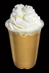 Cappuccino or Latte Coffee Smoothies with whip cream topping on top isolated.