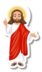 Fototapeta premium Jesus Christ cartoon character sticker on white background