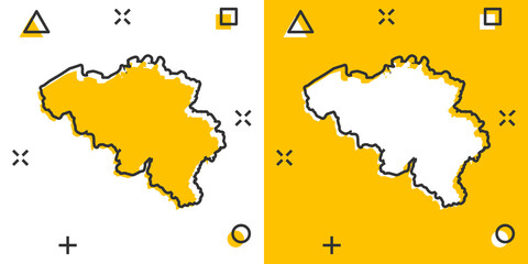 Fototapeta premium Vector cartoon Belgium map icon in comic style. Belgium sign illustration pictogram. Cartography map business splash effect concept.