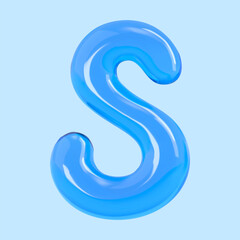 3d blue water balloon letter S