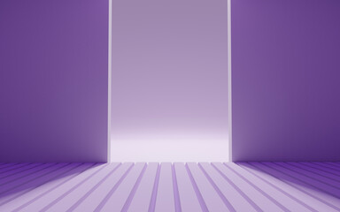 Purple, Lilac cylinder podium abstract geometric background. Pastel pedestal or stage modern. Natural shadows grid light from windows. Empty abstract minimal studio room. Mockup product. 3D render.