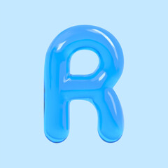 3d blue water balloon letter R
