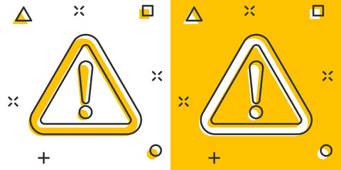 Vector cartoon danger icon in comic style. Attention caution sign illustration pictogram. Danger business splash effect concept. - obrazy, fototapety, plakaty