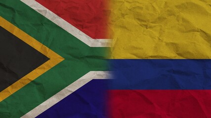 Colombia and South Africa Flags Together, Crumpled Paper Effect Background 3D Illustration