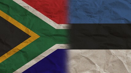 Estonia and South Africa Flags Together, Crumpled Paper Effect Background 3D Illustration