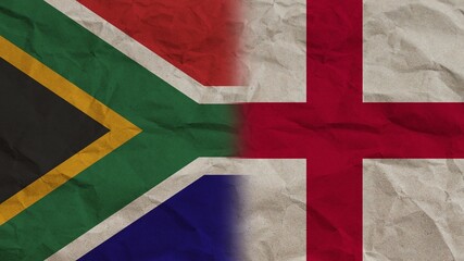 England and South Africa Flags Together, Crumpled Paper Effect Background 3D Illustration