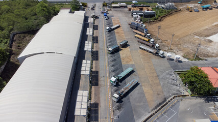 Transport by truck during logistic transportation motion of moving truck in manufacturing warehouse.