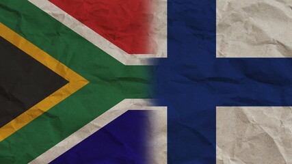Finland and South Africa Flags Together, Crumpled Paper Effect Background 3D Illustration